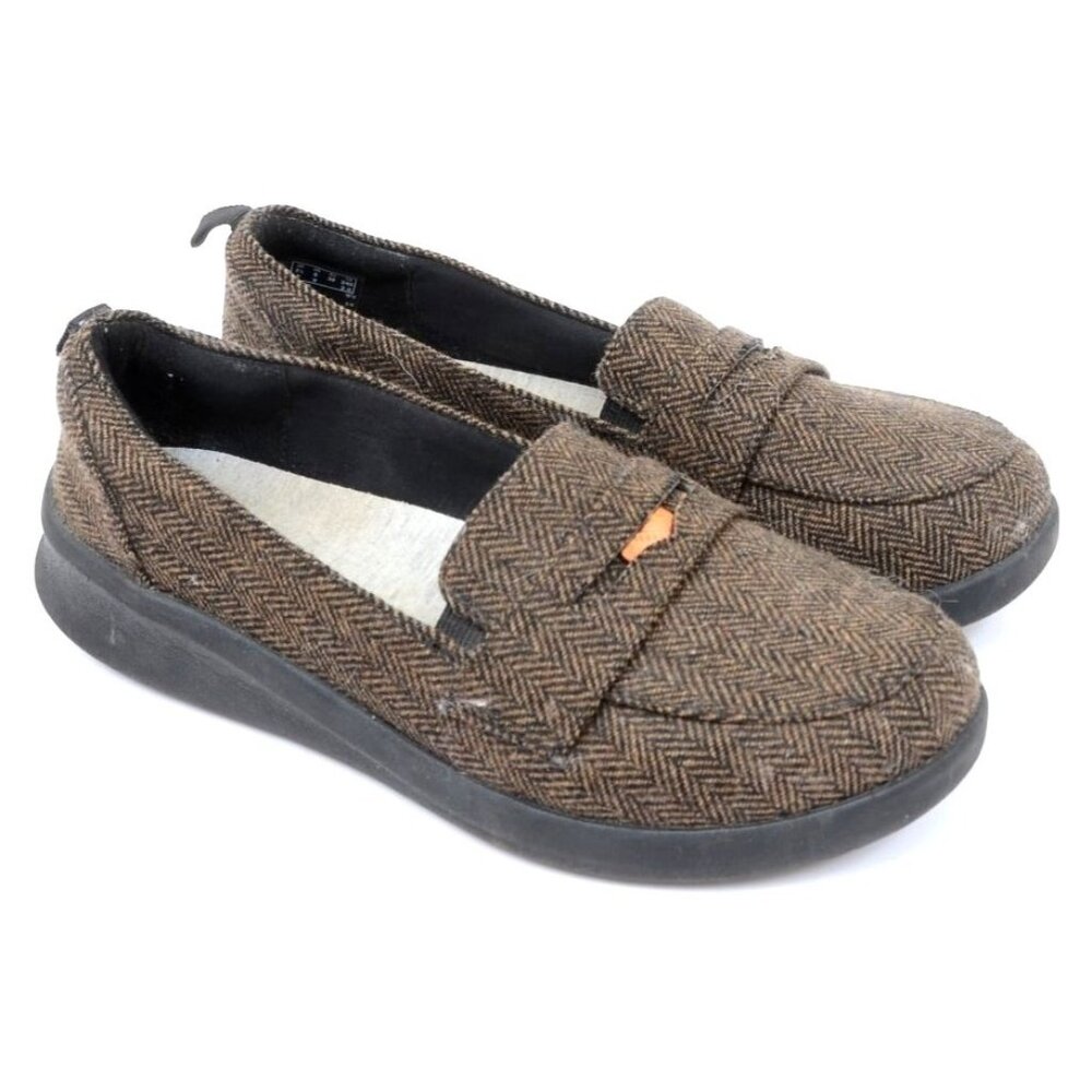 Clarks Cloudsteppers Sillian Women's 8 WIDE Penny Loafer Brown Tweed Preppy